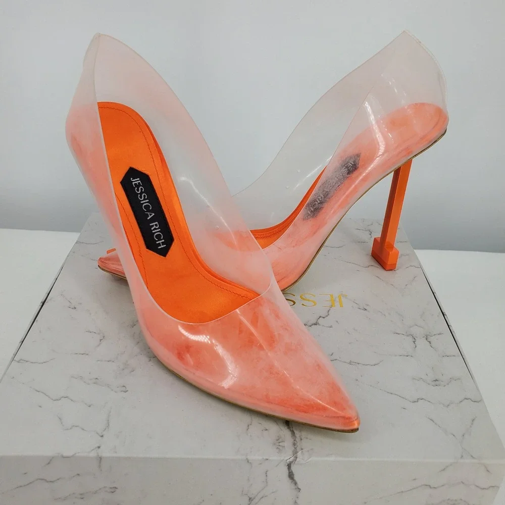Jessica Rich So Fancy Clear Vinyl‎ Pointed Toe Heels Orange Womens Size 39=9